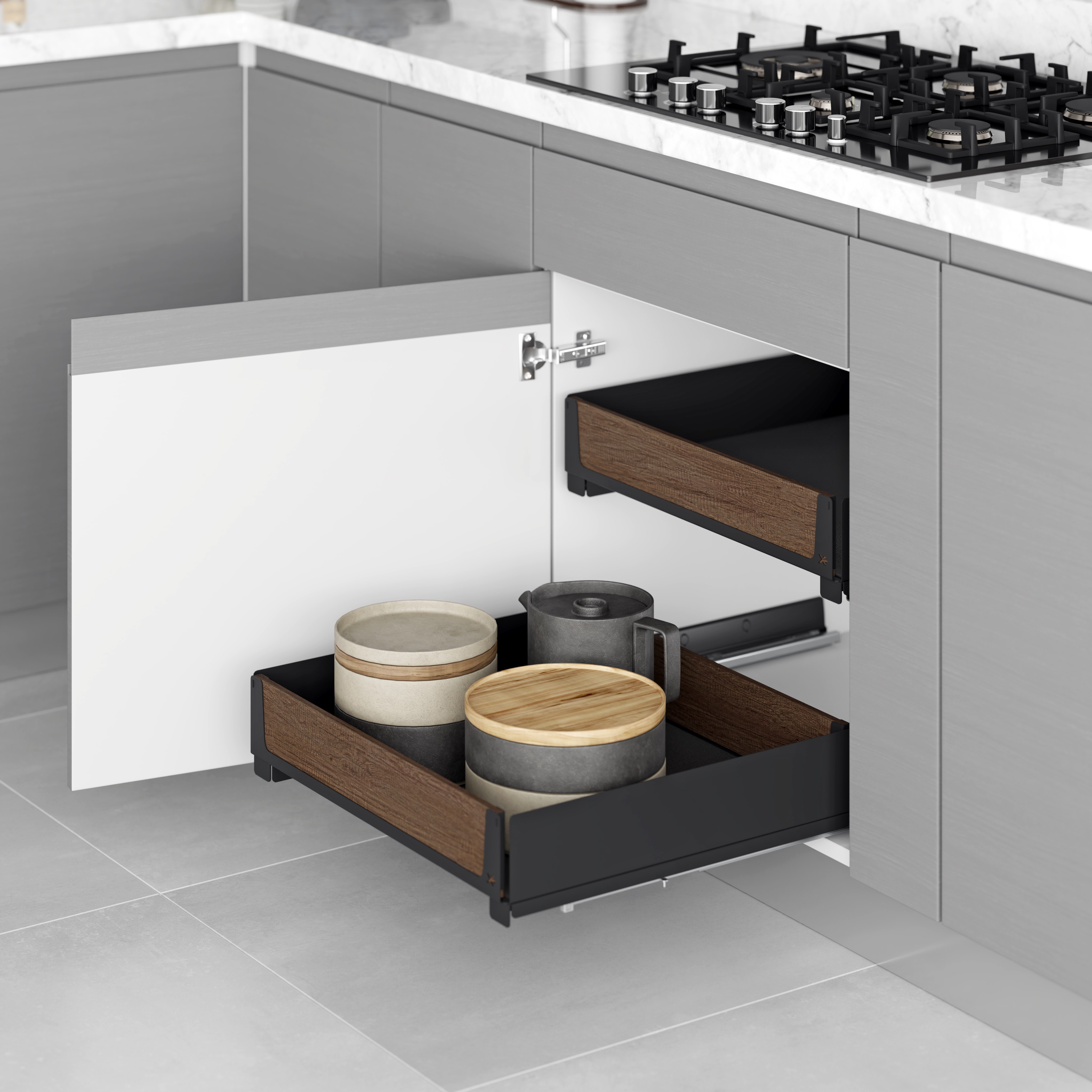 Выдвижная корзина 60см, Антрацит#/Independent Unique Wood Drawer with Undermount Rail 60cm Anthr
