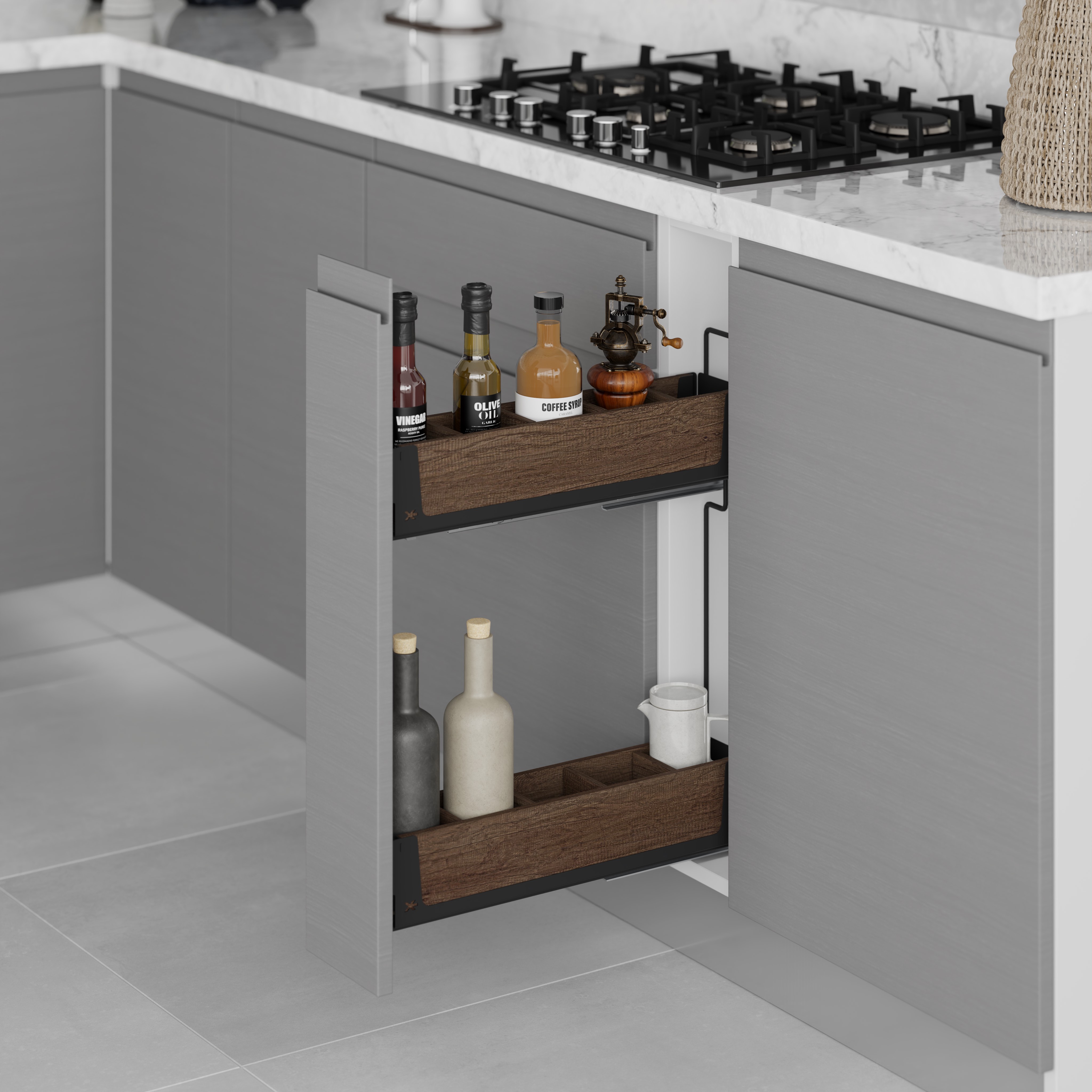 Бутылочница с противоскользящим дном, крепление слева, Антрацит#/Unique Wood Bottle Holder Full ex