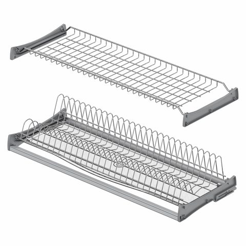 Сушилка для тарелок и стаканов с пластиковым подносом, 60см, Хром#/Plate - Glass Shelf