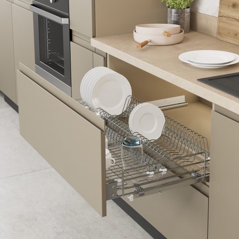 Встраиваемая сушилка для тарелок и стаканов с поддоном, 90см Хром#/Chrome Plate and Glass Holder for