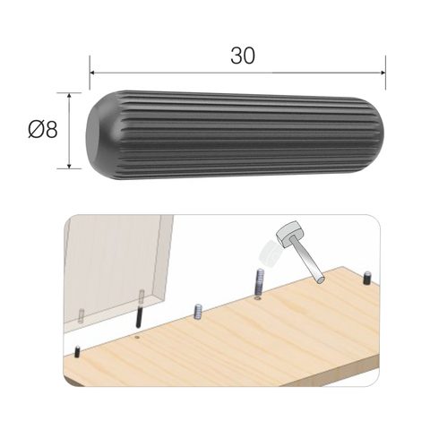 102-06-03-301 Ø8x30mm Шкант пластиковый рифленый