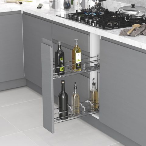 Бутылочница, 2-х.ярусная правая 150мм, Хром#/Bottle Holder with Single Ext Undermount Rail Right Chr