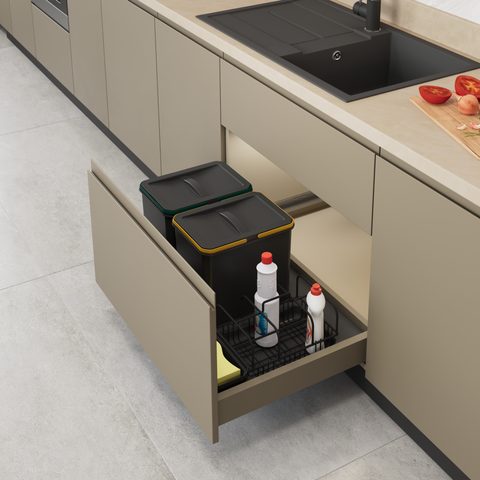 Мусорная ведро (16л)+Лоток (1л+1л) +1 Органайзер - 600мм  #/Drawer Waste Bin with Basket
