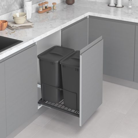 Корзина для мусора 35+35 литров (плавное закрывание) - Антрацит#/Bottom mounted Waste Bin 35l (Sof